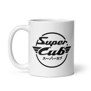 White Honda Super Cub Mug, Ceramic in with classic logo.